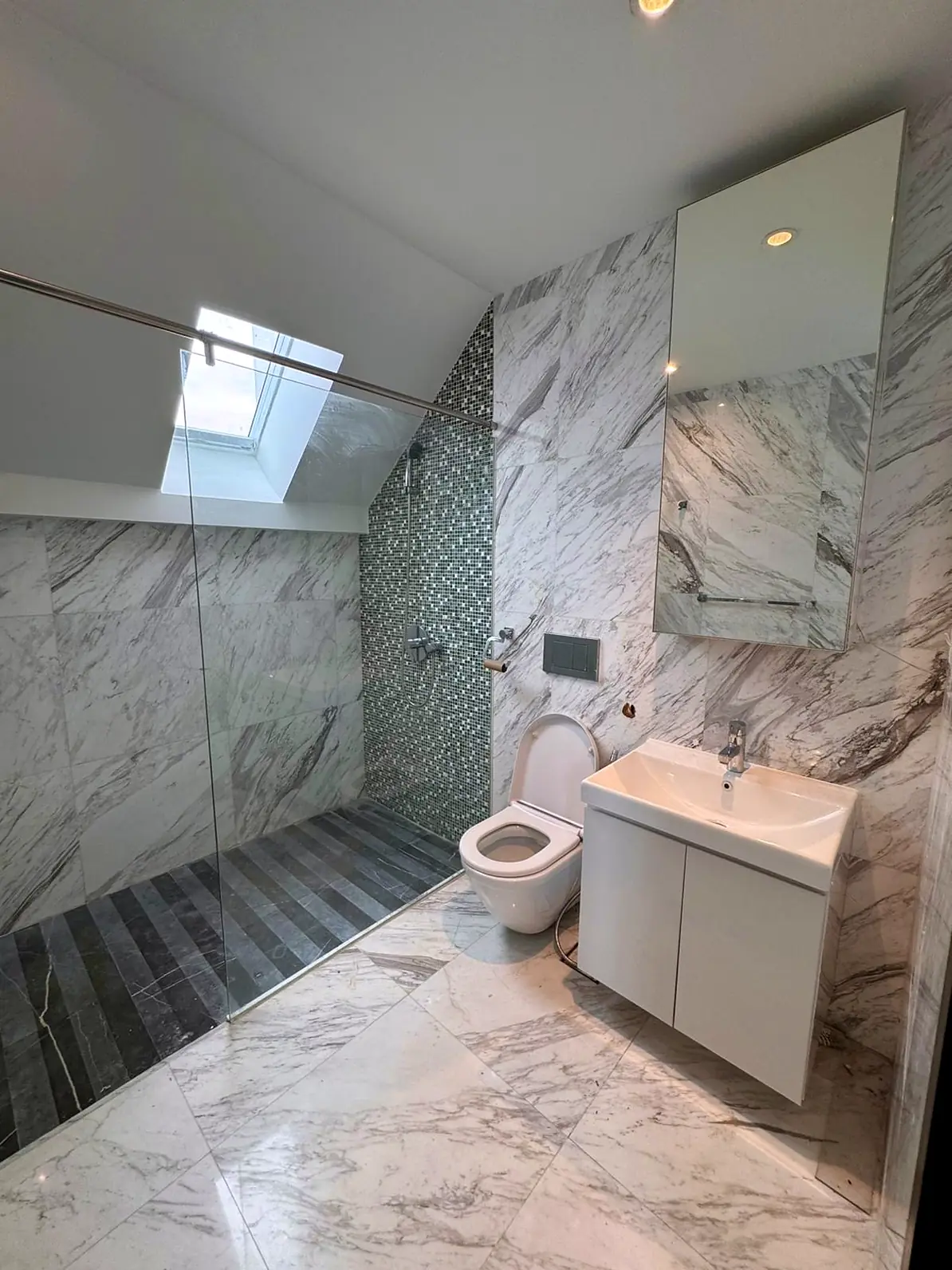 Private marble ensuite with skylight and walk-in shower in Fifty Two Stevens Rumah Suite Room 2